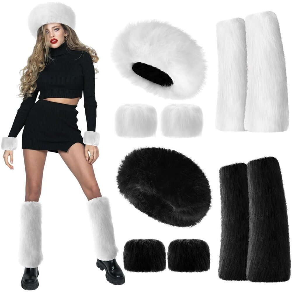 Faux Fur Headband Set Ear Warmer Wrist Cuffs Leg Warmers Winter Accessories